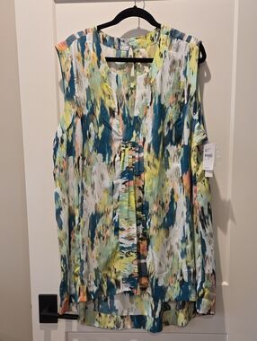 Melissa McCarthy Seven7 Sleeveless Abstract Print Blouse - Teal Multi